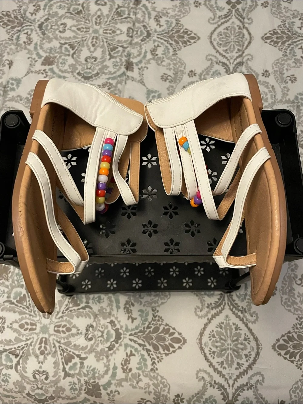 White Beaded Strappy Girls Sandals. Size 1